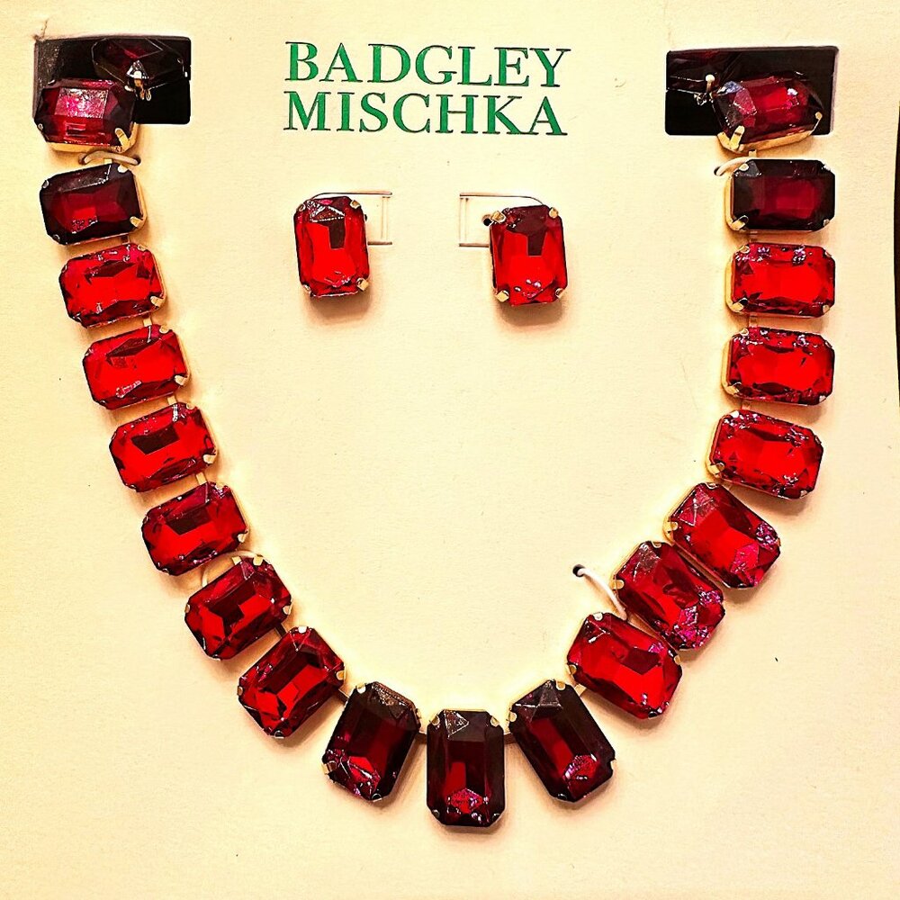 Beautiful Red Badgley Mischka Necklace and Earring Matching Set